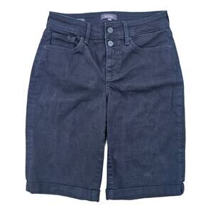 Black Denim Bermuda Shorts NYDJ Briella Size 4 ButtonFly Stretch Jeans Cuffed